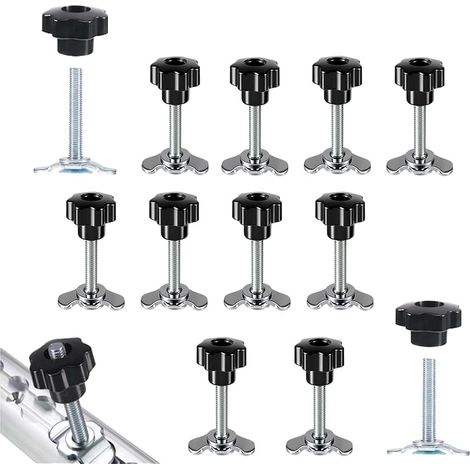 12 Pièces Fixations à vis pour Rails d'arrimage, Fixations M8x60, Fixations à vis avec poignée en étoile pour Rails d'arrimage, Accessoires pour Camping-Cars(Noir) (1/5)