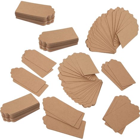 200 Kraftpapier-Etiketten für Hochzeitsverpackungen, Kleiderdekoration, als Hängeetiketten, 4 x 9 cm (1/5)