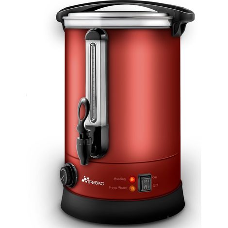 TRESKO Bouilloire à vin chaud rouge 6,8 L / 1500 W, machine à conserver en acier inoxydable, bouilloire à vin chaud, machine à vin chaud, machine à boissons chaudes, distributeur d'eau chaude
