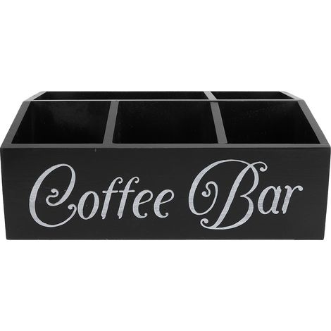 Organisateur de coin café à 5 compartiments, panier de rangement en bois pour dosettes de café, noir, pour plan de travail (1/5)