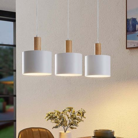 [GEBRAUCHT] B-Ware Lindby Hängeleuchte Kadir LED Pendelleuchte dimmbar Holz 3-flammig weiß 73 cm (1/2)