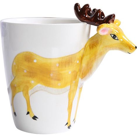 Tazza con motivo animale 3D. Tazza in ceramica dipinta. Simpatica tazza per l'acqua 3D con motivo di renna. 400 ml. (1/4)