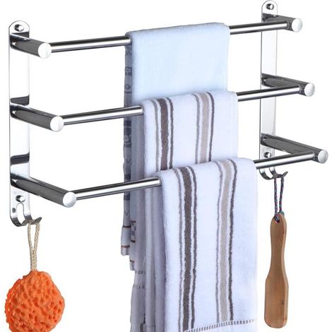 Porte-serviettes mural extensible 50-90 cm en acier inoxydable chromé avec crochet, accessoire salle de bain (1/5)