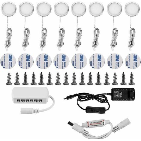 Lot de 8 spots encastrables LED 16W – Flux lumineux 2000 lumens – Couleur blanche froide 6000K – Installation simple sous meuble et placard (1/5)