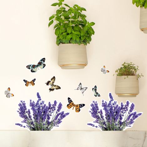 Sticker décoratif, images de papillons et lavande multicolor sur un fond blanc, 68 cm X 24 cm (1/3)