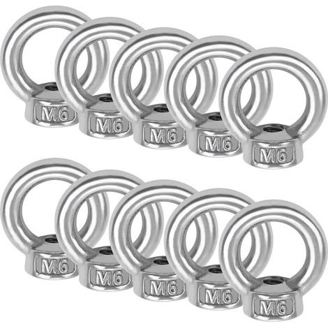 10 Pièces M6 Écrou à Oeil de Levage Acier Inoxydable Écrou de Bague Métriques Matériel en Forme Anneau,Argent (1/5)