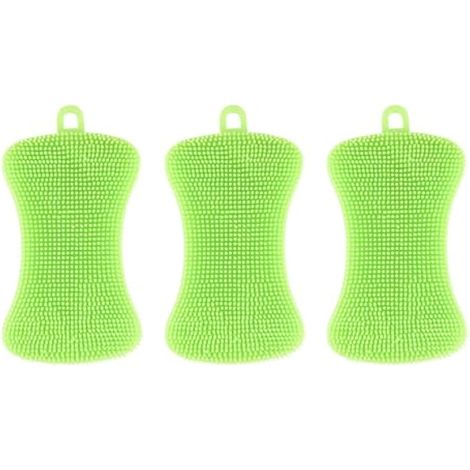 Lot de 3 brosses de nettoyage en silicone - Multifonction - Idéal pour la cuisine, la salle de bain, les fruits, les légumes, les ustensiles de cuisine - Vert (1/5)