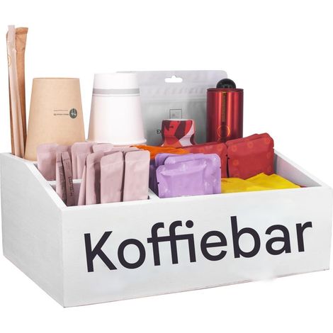 Organisateur de café TuseRxln - Coin café - Grande capacité de rangement et agencement clair - 1 pièce - Pour la cuisine ou le bureau, finition bois naturel (1/5)