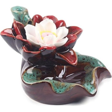 Céramique Lotus cascade fumée retour encens poêle en céramique Lotus fumée fontaine décoration maison encens poêle (1/4)
