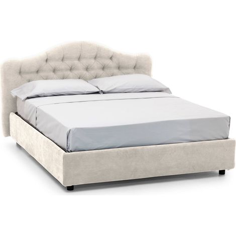 Cama Doble Aly, Desenfundable, con Almacenaje, Hecha en Italia, Tamaño del Colchón 160x200 cm, Beige