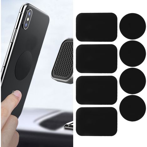 Plaque Métal Adhesive Autocollant - Pack de 8 Plaques Magnétiques pour Support Voiture Fixation Phone Holder GPS Tablet (Rectangulaire 6.5x4.5cm, Cercle 4cm) (1/5)