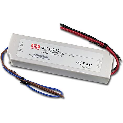 Meanwell - Trasformatore LED 12V, Alimentatore LED Striscia, 8,5 A100 W, IP67 (1/5)