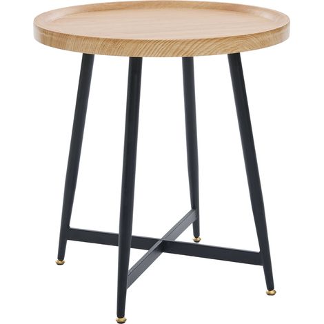 CAIziTable d'appoint ronde moderne au style minimaliste, aspect bois naturel, table basse en bois pour salon, petite table ronde de style nordique avec pied en métal (1/5)