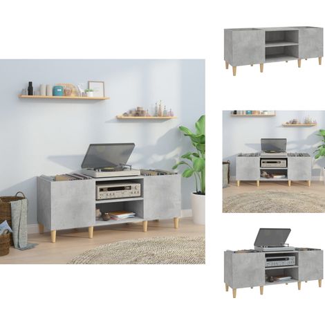 Armoire à disques gris béton 121x38x48 cm bois d'ingénierie - Meuble À Disques - Armoire Vinyle - Rangement Disque - Étagère Musique - Support Tournivelle (1/5)