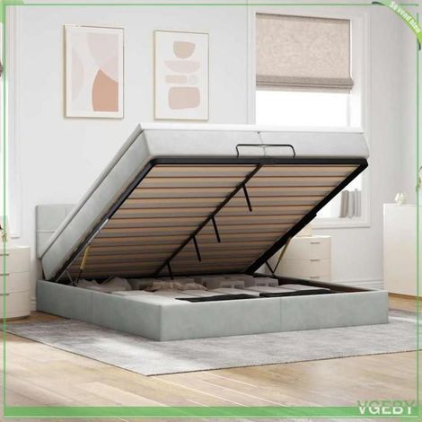 Cadre de lit ottoman avec matelas - 3312644 - 200x200 cm - velours gris clair - rangement hydraulique (1/5)
