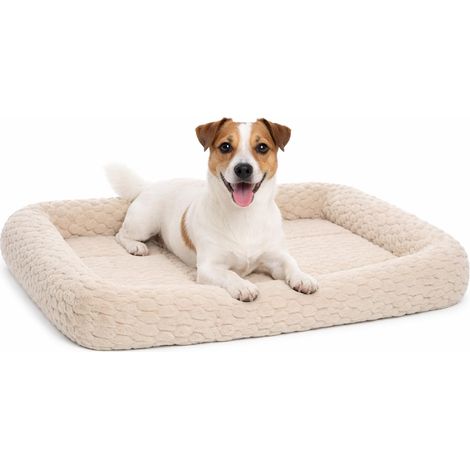 Panier Chien - Coussin Chien et Chat - Beige avec Rebord - 70,5 x 41,5 x 7 cm - Peluche - Mousse 1,5 cm - Fond antidérapant - adapté Cage métallique (1/5)