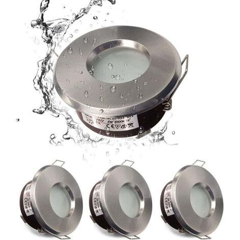 [NEVER USED] IP65 Waterproof LED Recessed Spotlight, GU10 Socket Configuration, Suitable for Bathroom and Kitchen Spotlights (Bulb Not Included) Satin Nickel Downlight Cutout 75mm