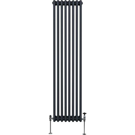 Radiador Tradicional Vertical de 3 columnas 1800mm x 382 mm  Gris Antracita   Acero  Montado en pared  Kit de fijación y soportes  + Cepillo de limpieza GRATIS  Calefacción estufa calefactor