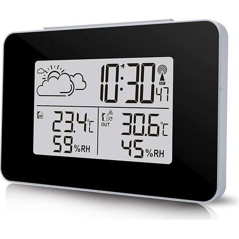 Station météo sans fil numérique, température/humidité, réveil, noir – (1/5)