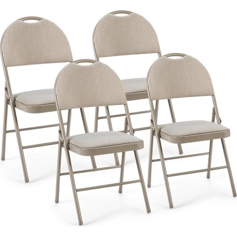 COSTWAY Pack de 4 Sillas Plegables, Taburete Plegable con Asiento Acolchado, Respaldo Cubierto de Tela, Estructura de Metal y Almohadillas Antideslizantes, Sillas Tapizadas para Hogar (Beige) (1/5)