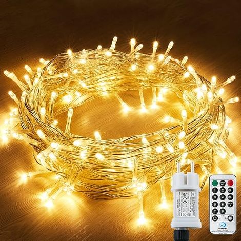 String Lights, Modes with Plug, Remote Control Timer, Waterproof, for Tree, Indoor/Outdoor, Garden, Yard, Party, Wedding Warm White (1/5)