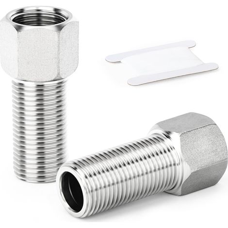 2PCS Rallonge Raccord de tuyau en acier inoxydable, adaptateur convertisseur à douille hexagonale 1/2« femelle vers 1/2 » mâle, 60 mm (1/5)