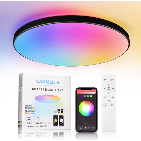 Plafonnier LED 24W Luminaire Plafonniers Dimmable avec Télécommande et App RGB Couleur Lampe Plafond IP44 Éclairage de Plafond pour Chambre Salle de Bain Salon Ø32CM (1/5)
