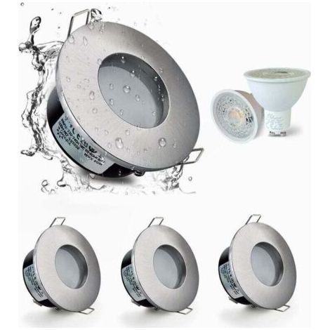 Set de 4 spots encastrés LED IP65 étanches 5W 3000K blanc chaud – Eclairage pour salle de bain et cuisine – Découpe 68mm nickel satiné