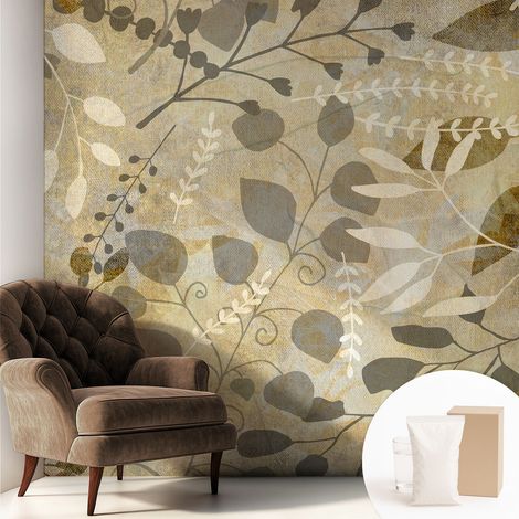 Tapete Vliestapete mit Kleber - abwaschbar - Arbeitszimmer - Esszimmer- Top Qualität Blätter und Zweige 250x250 cm (1/5)