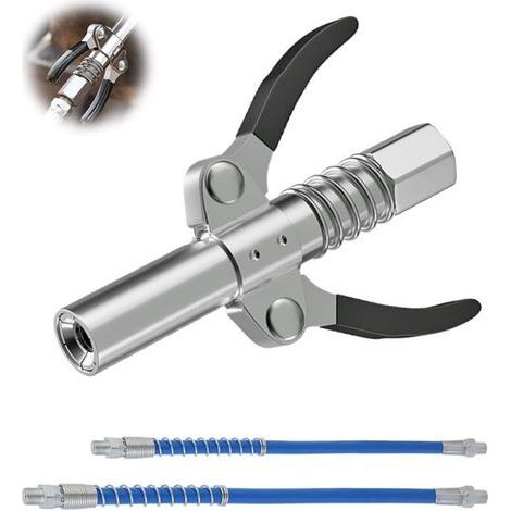 3x Embout Pompe a Graisse avec Tuyau Flexible, Pompe a Graisse Pneumatique Electrique Manuelle,Coupler G pour Pompe à Graisseur Convient pour Tous Types de Presses à Graisse (Double poignée) (1/5)