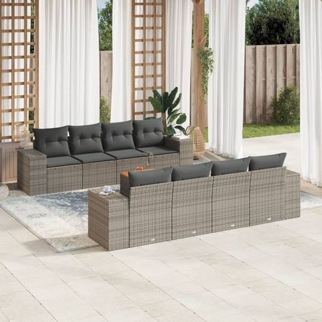 Set de muebles de jardín 9 pzas y cojines ratán sintético gris vidaXL (1/3)