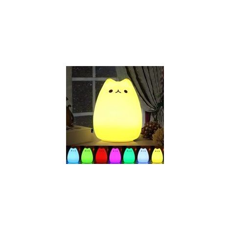 Lámpara de noche LED con forma de gato - con función de ahorro de energía - linda lámpara de mesita de noche infantil con cambio de colores - luz nocturna/luz para siesta blanca - Crezuo