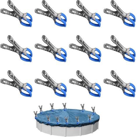 12 clip metalliche per coperture per piscine, clip di fissaggio per serre da giardino con pellicola protettiva, clip per piscine fuori terra, clip resistenti per coperture. (1/4)