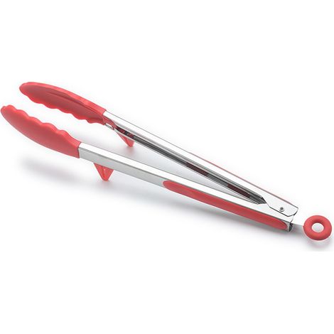 Pince alimentaire antidérapante en silicone rouge 30 cm, résistante à la chaleur, sans odeur, avec support mural, idéale pour barbecue, grillades et cuisine. (1/5)