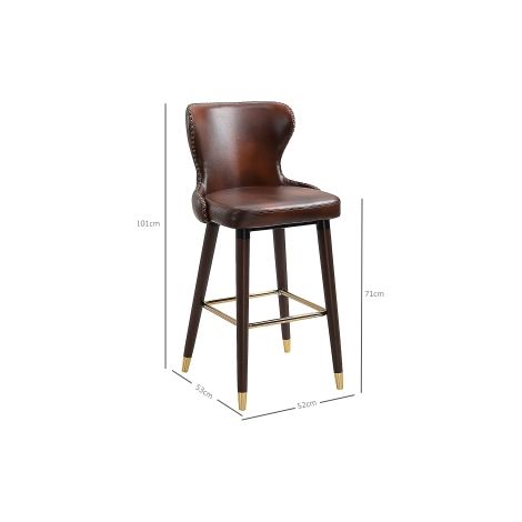 Tabouret de bar lot de 2, tabouret de bistrot élégant avec repose-pieds & dossier, chaise de salle à manger PU marron 52x53x101cm (1/5)