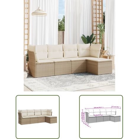 The Living Store 5-tlg. Garten-Sofagarnitur mit Kissen Beige Poly Rattan - Gartenmöbel Set - PE-Rattan Möbel - Outdoor Sofa - Lounge Set - Gartenlounge (1/3)