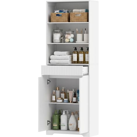 HOMCOM Mobile da Bagno Alto con 3 Ripiani Aperti, Cassetto, Bianco (1/5)