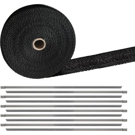 [NIE BENUTZT]15 Muspuff Hitzeschildband, 15 Mus Fiberglas Hitzeschildband, schwarzes 15 Muspuff Band mit 10 Edelstahl-Kabelbindern (15 m) (1/5)
