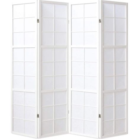Paravent japonais grands carreaux bois blanc et papier de riz - 4 pans - Dim : H 178,6