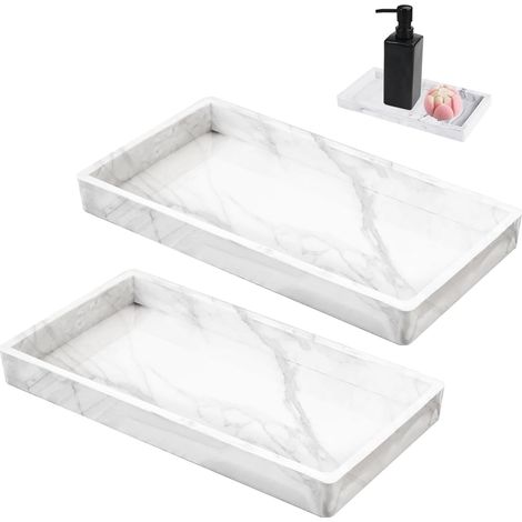 Aufbewahrungsschale – 2 Stück – Silikon – Weißes Marmormuster – Für Badezimmer und Schmuck – 20 x 10 x 1,9 cm (1/5)