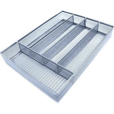 Besteckkasten, großes Metallgitter, offenes Besteckfach, perforiertes Design, Maße 32 x 23,5 x 5 cm, schwarz (1/5)