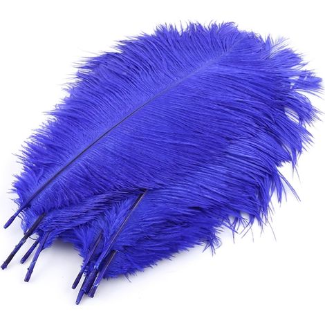 10 plumes d'autruche mâle naturelles, 25-30 cm, duveteuses, bleues. (1/5)