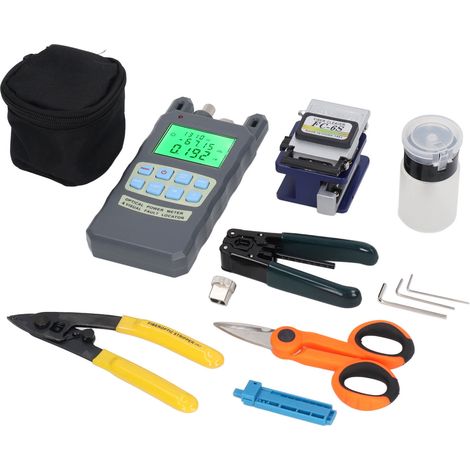 Kit de raccordement fibre optique FTTH avec wattmètre optique, cliveuse, pince à dénuder, pince Miller et serre-câble (1/5)