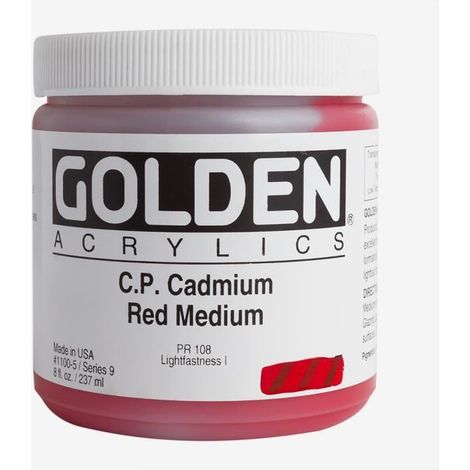 Peinture Acrylique - GOLDEN - Pure Cadmium Red Medium - 236ml - Résistance à la lumière - Consistance épaisse