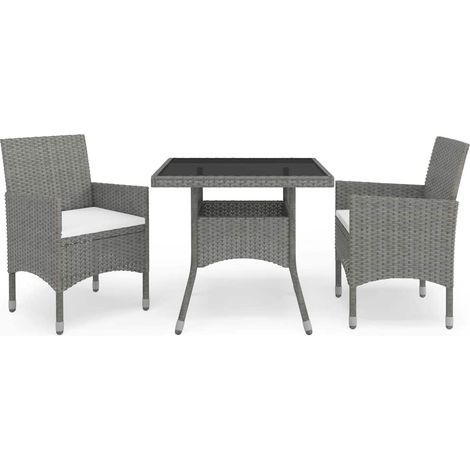vidaXL Muebles de jardín 3 piezas ratán sintético y vidrio gris (1/5)
