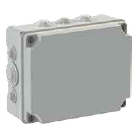 Caja estanca de conexión rectangular IP55 310x240x125mm con tapa de cierre con tornillos y 12 conos color gris SOLERA 100888