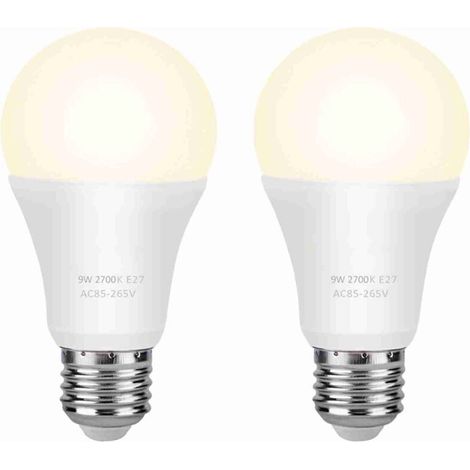 E26/E27 9W LED Bulb Equivalent to 60W Halogen Warm White 2700K 600lm Standard LED Bulb for Home Lighting (2 Pack) (1/5)
