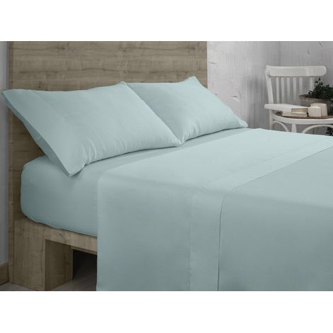 Juego de sábanas de algodón orgánico color hielo. Acabado en vainica. Cama de 200 cm. 4 piezas (1/5)