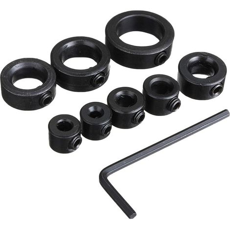 8 anneaux de limite de foret, acier au carbone noirci, pour perçage précis du bois, diamètres 3 à 16 mm (1/5)