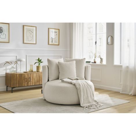 Bobochic – Fauteuil moderne CESAR en tissu bouclette beige – Confort équilibré – Dimensions 115x110x90cm – Tissu déperlant et anti bouloches (1/5)
